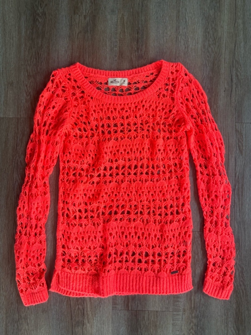 Hollister Coral Open-Knit Scoop Neck Sweater